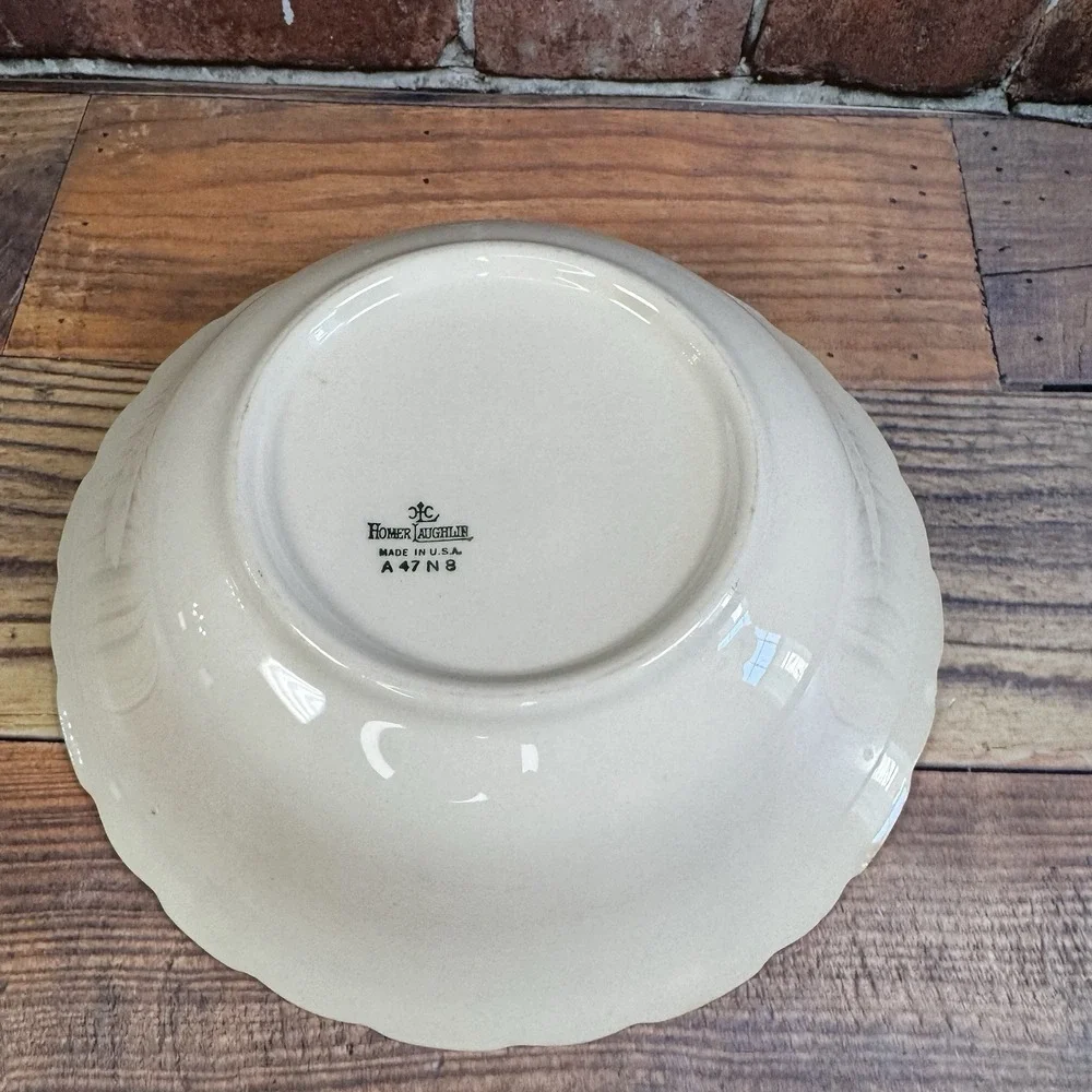 Vtg Homer Laughlin Serving Bowl‎ Rib Floral Burnt Orange Rim 9